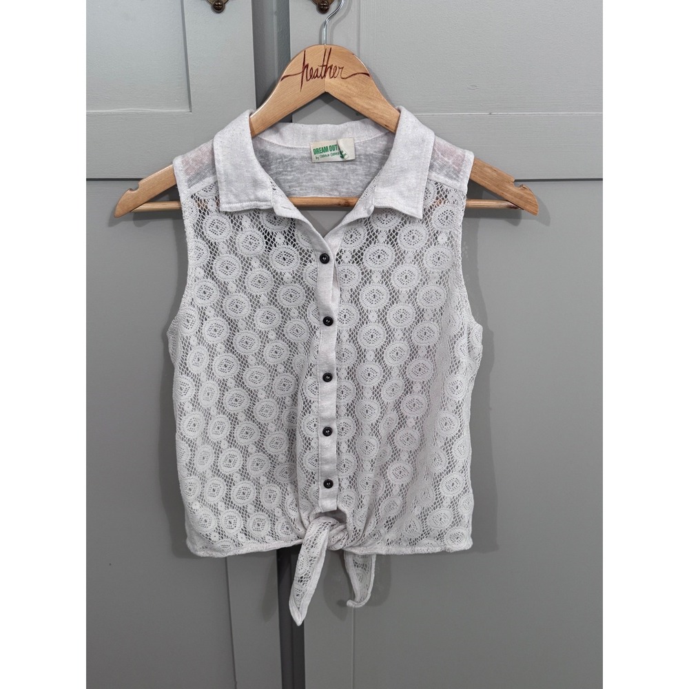 Dream Out Loud Selena Gomez White Crochet Lace Tie Front Sleeveless Top M